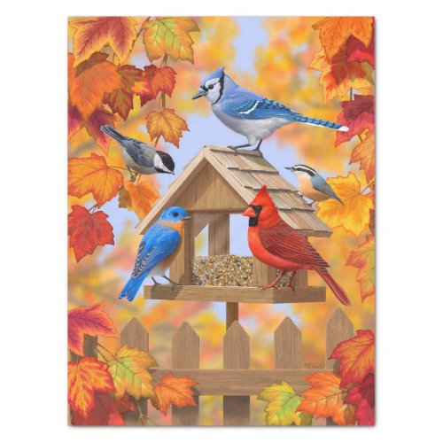 Bird Feeder Gathering Autumn Orange Tissue Paper