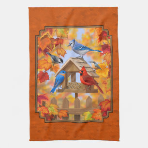 Bird Feeder Gathering Autumn Orange Towel