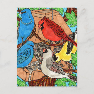 Bird Feeder Gathering Postcard