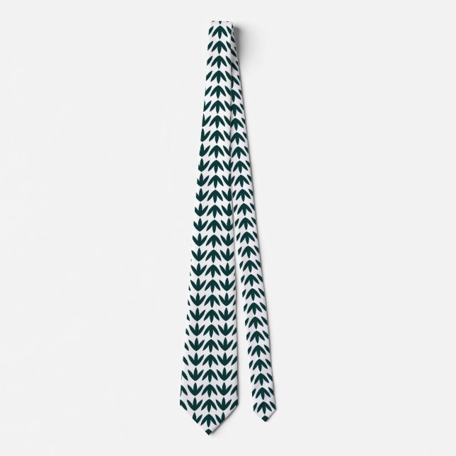 Bird Feet Pattern - Dark Green on White Neck Tie (Front)