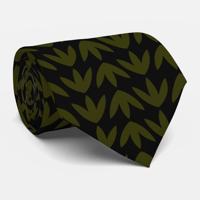 Bird Feet Pattern - Dark Olive and Black Neck Tie (Rolled)