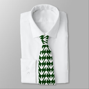Bird Feet Pattern - White on Dark Green Neck Tie