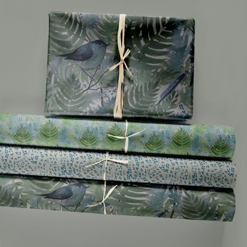 Bird Ferns Dragonflies Nature_Inspired Decoupage Wrapping Paper Sheets