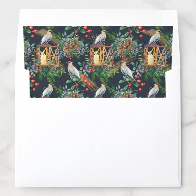 Bird finch, Christmas greenery, red berry, candles Envelope Liner (In Envelope)