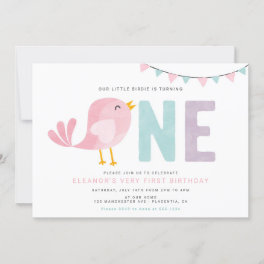 Bird First Birthday Girl Invite Little Birdie