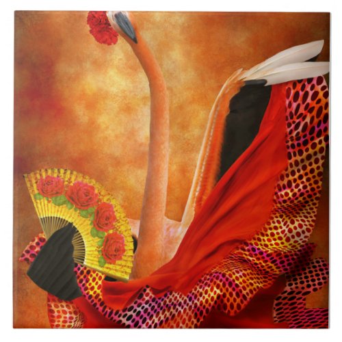 Bird _ Flamingo _ Flamengo Dancer Ceramic Tile