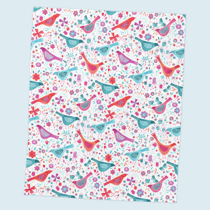 Bird Floral Watercolor Fleece Blanket