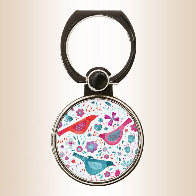 Bird Floral Watercolor Phone Ring Stand (Birds and wildflowers cell phone ring)