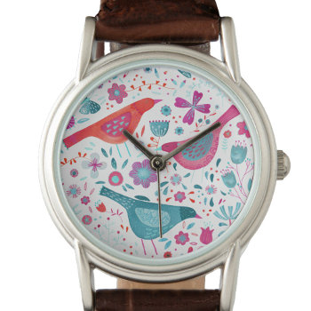 Bird Floral Watercolor Watch by Squirrell at Zazzle
