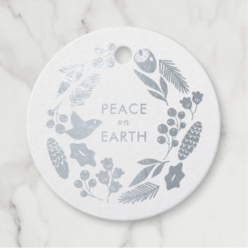 Bird  Floral Winter Wreath Silver Foil Christmas Foil Favor Tags