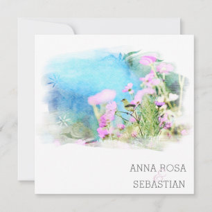 *~* Bird Flower AR12 PHOTO RSVP + QR Wedding Invitation