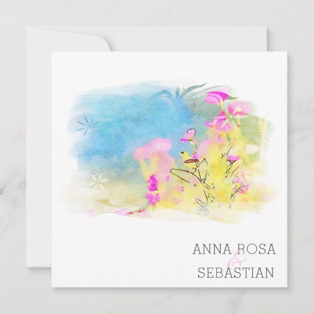 *~* Bird Flower Artsy AR12 QR PHOTO RSVP Wedding Invitation (Front)