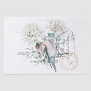 Bird Flower French Script Postmark Decoupage  Tissue Paper