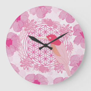 Bird flower of life large clock