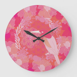 Bird flower of life large clock