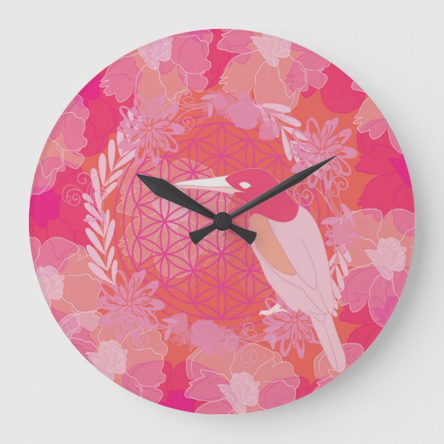 Bird flower of life large clock (Front)