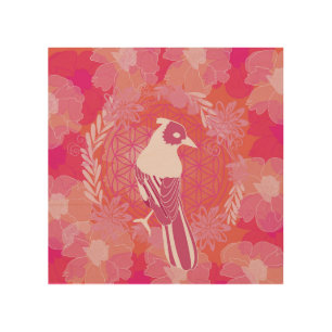 Bird flower of life wood wall art