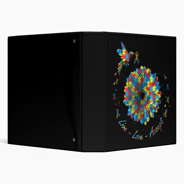 Bird Flower Ribbon Puzzle Live Love Accept Autism  3 Ring Binder (Background)