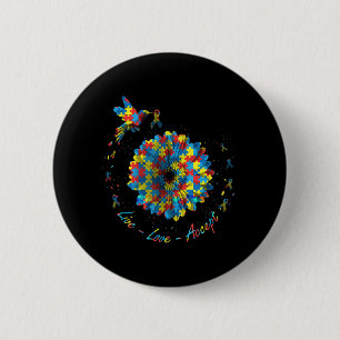 Bird Flower Ribbon Puzzle Live Love Accept Autism Button