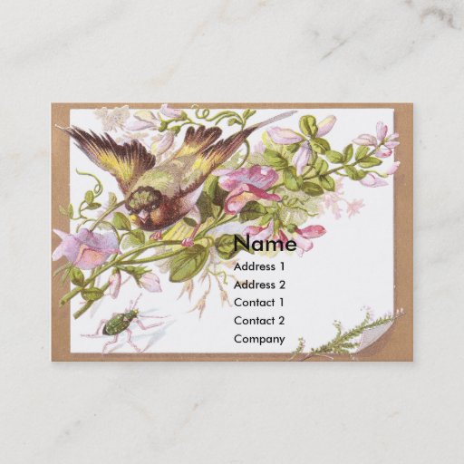 Customizable Bird, Flowers &amp; Bug Victorian Trade Card Business Card