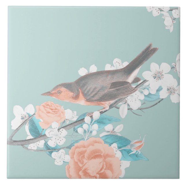 Bird & Flowers Ceramic Tile (Front)