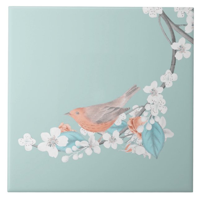 Bird & Flowers Ceramic Tile (Front)