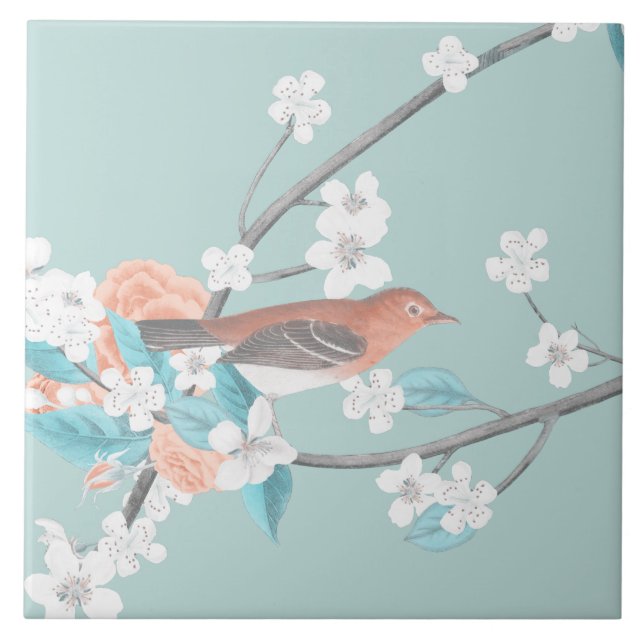 Bird & Flowers Ceramic Tile (Front)
