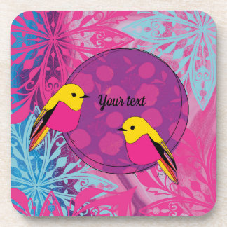 bird, flowers,green,natural, animal,purple,positiv beverage coaster