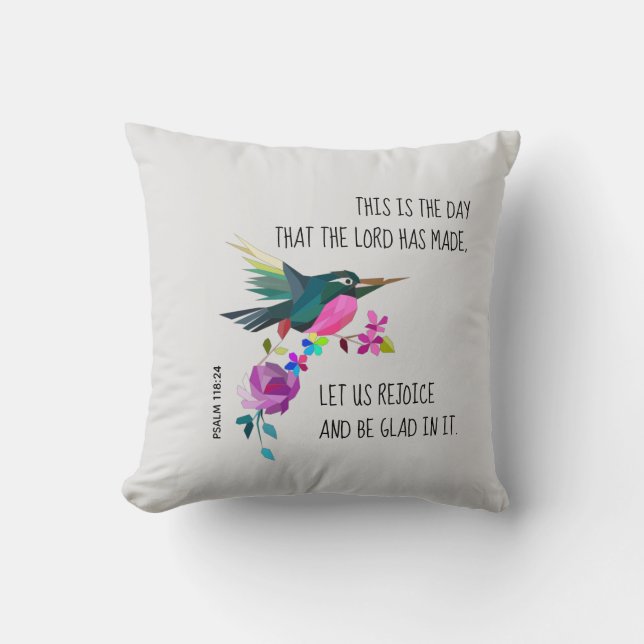 Bird & Flowers, w verse from Psalm 118:24 Throw Pillow (Front)