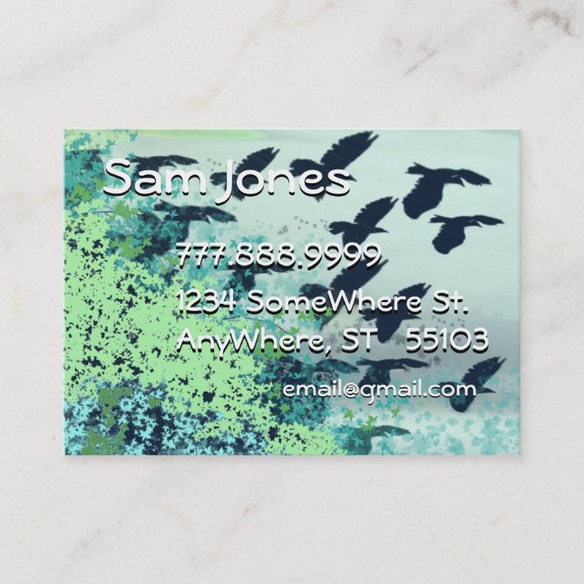 Bird Flying Blue Greens Business Card (Front)