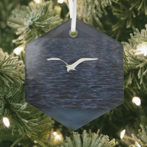 Bird Flying Over Ocean Glass Ornament