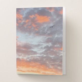 Bird Flying Pink Clouds Sky Photo Pocket Folder