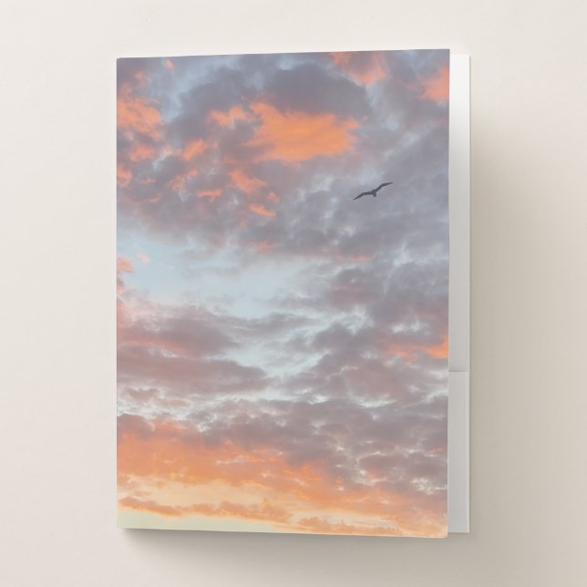 Bird Flying Pink Clouds Sky Photo Pocket Folder (Front)