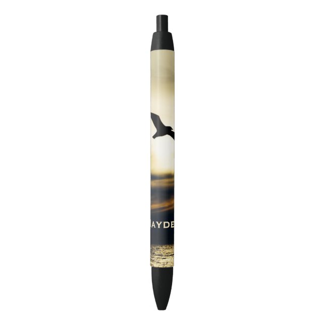 Bird Flying Silhouette Sunset Personalised Pen (Front Vertical)