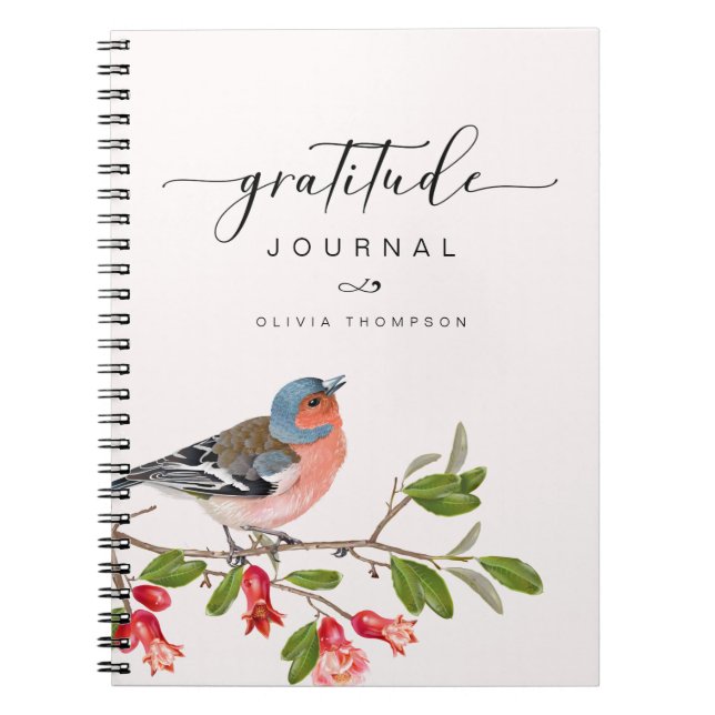 Bird Foliage Gratitude Journal Personalized Pink (Front)
