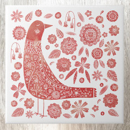 Bird Folk Art Ceramic Tile