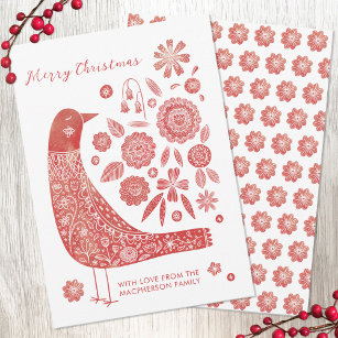 Bird Folk Art Christmas Note Card