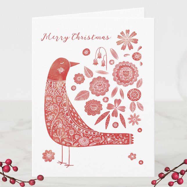 Bird Folk Art Christmas Note Card (Creator Uploaded)