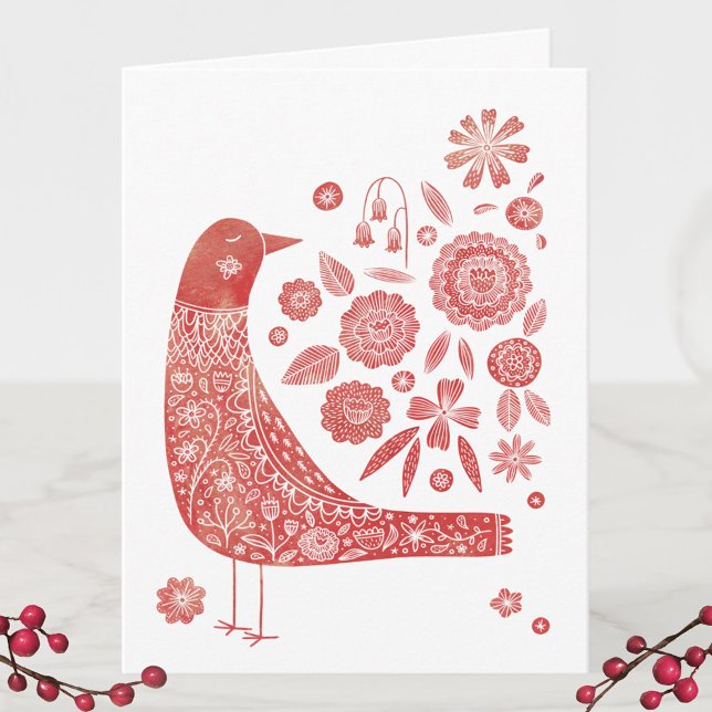 Bird Folk Art Christmas Note Card (Creator Uploaded)