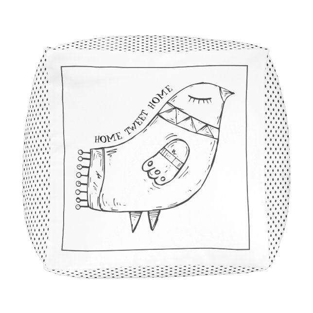 Bird Folk Art Minimalist illustration & Polka Dot Pouf (Top)