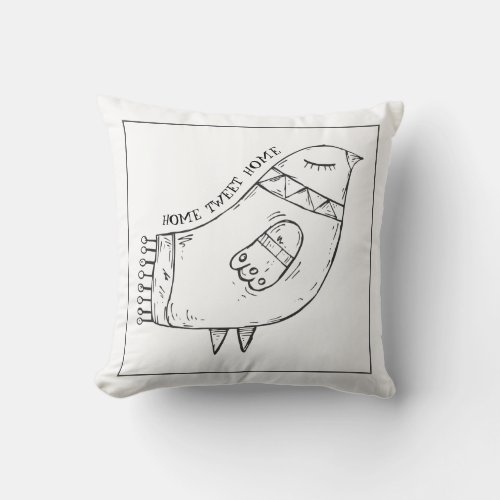 Bird Folk Art Minimalist illustration Throw Pillow