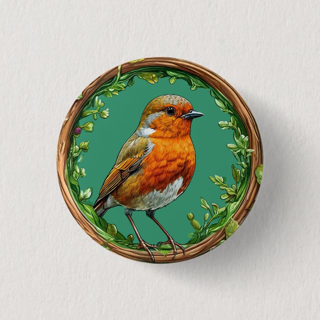Bird Framed By Vibrant Flower Gift For Bird Lovers Button (Front)