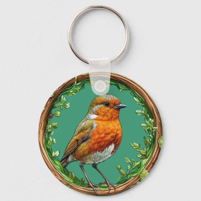 Bird Framed by Vibrant Flowers Keychain (Front)