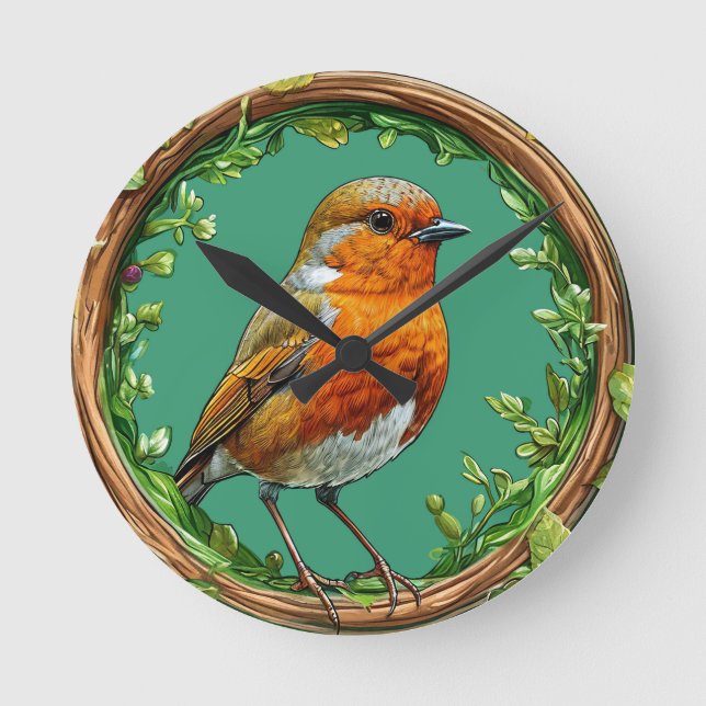 Bird Framed by Vibrant Flowers Round Clock (Front)