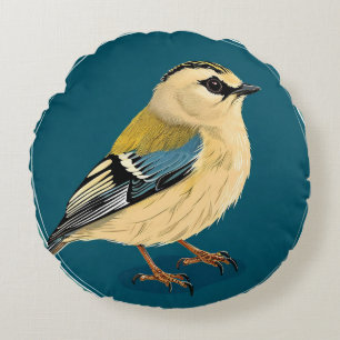 Bird Framed by Vibrant Flowers Round Pillow