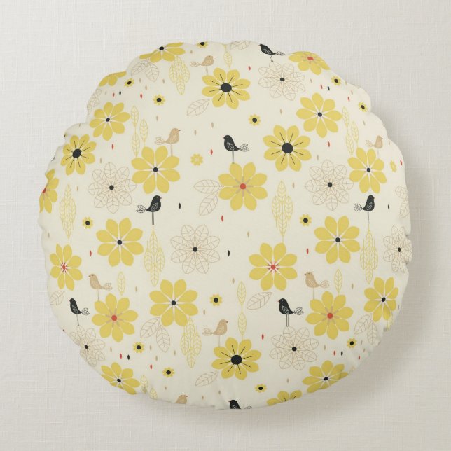 Bird Garden Round Pillow (Front)