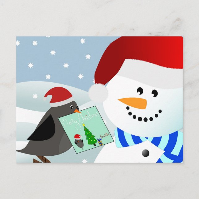 Bird giving christmas card to snowman (Front)