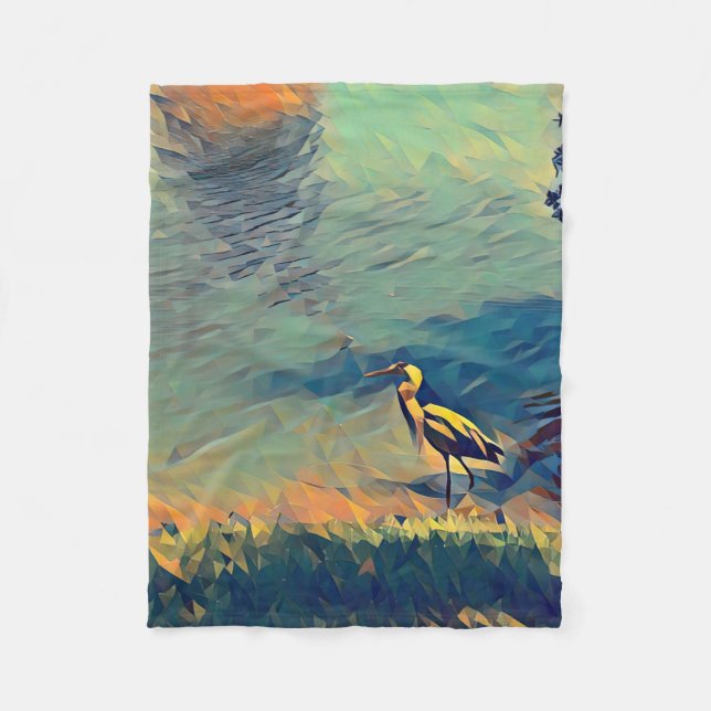 Bird Gone Fishing Fleece Blanket (Front)