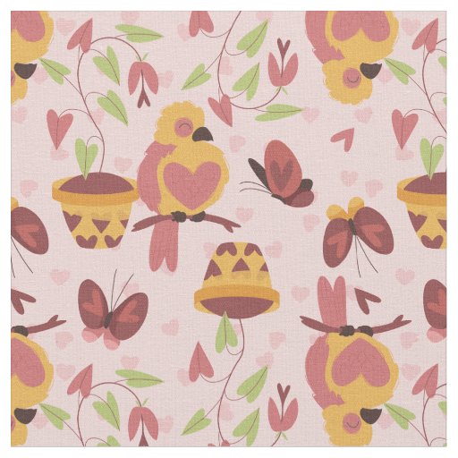 bird heart love butterflies romance valentines fabric