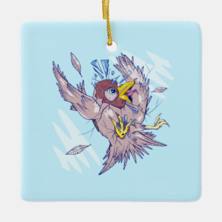 Bird hitting a house window ceramic ornament